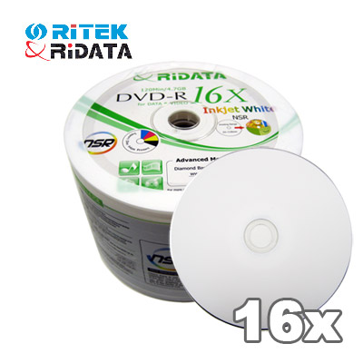 Ridata 16X Blank DVD-R 50 Pcs. Spindle Inkjet Printable Ridata 16X Blank DVD-R 50 Pcs. Spindle Inkjet Printable